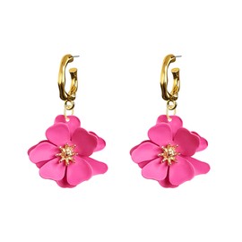 YUNXI Boho Flower Stud Earrings for Women Floral Flower Earrings with Gold Bud Design Minimalist Jewelry (Hot Pink)