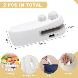Neptniopllab Mini Bag Sealer for Plastic Bags Snack Bags, 2 in 1 USB-C Rechargeable Portable Bag Sealer with Cutter and Magnet (White)