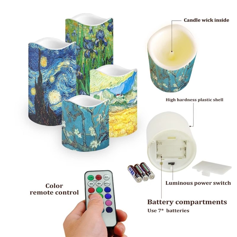 Ystardream Van Gogh Starry Night Flameless Candles Plastic Moving Flickering