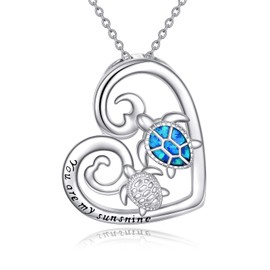 YAFEINI Squirrel / Penguin / Owl / Dolphin / Rabbits / Raccoon / Turtle Necklace 925 Sterling Silver Cute Animal Pendant Chain Animal Gift Jewellery for Women Girls, Sterling Silver, Opal