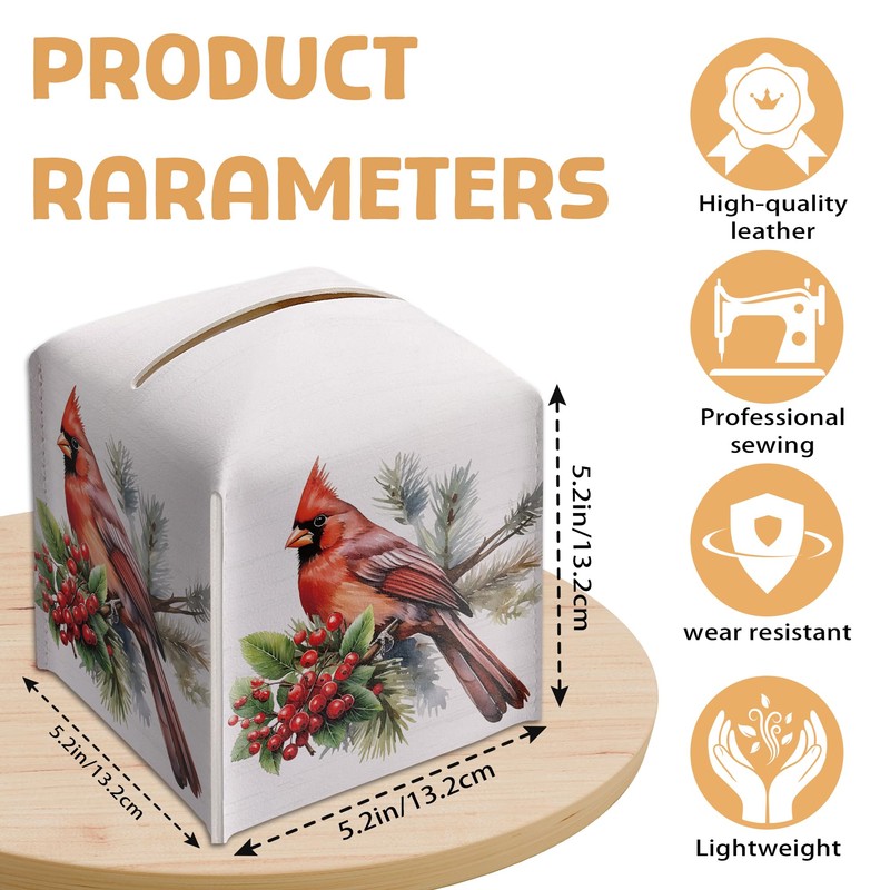 Christmas Tissue Box Holder, Christmas Cardinal Leather Tissue Box Cover