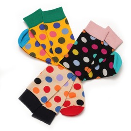 Men’s Casual Cotton Crew Socks – Colorful and Comfortable Fun Patterns for Boys and Men – Gift Set 3 Pairs in Box (US Size 6-11, Pattern Polka-Polka Dot)