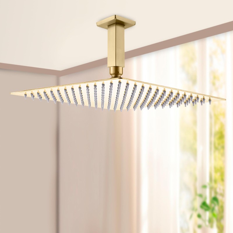 DEOLER Brushed Gold Shower Arm with Flange, Square, 4 Inch,