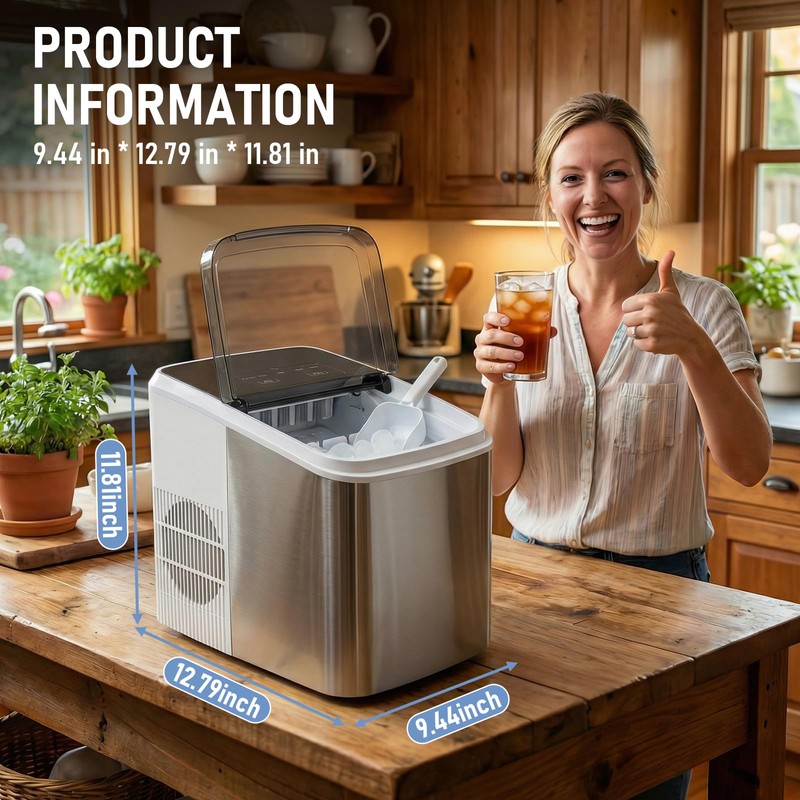 Nalison Countertop Ice Maker 26LBS per Day,9 Ice Cubes in