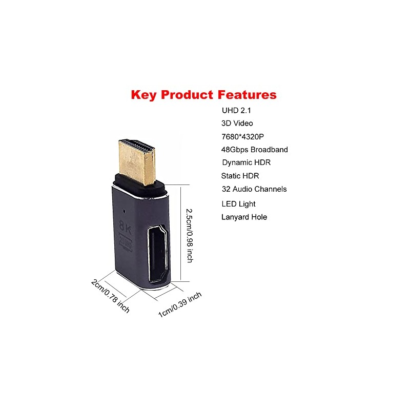 Kework 2 Pack 8K UHD HDMI Adapter, 48Gbps 3D HDMI