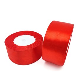 GAKA FAVOR Satin Ribbon, Red, 38 mm x 22 Metres (2 Rolls), Decoration Gift Ribbon, Wide Ribbon, Fabric Ribbon for Wedding, Christening and Birthday Gifts