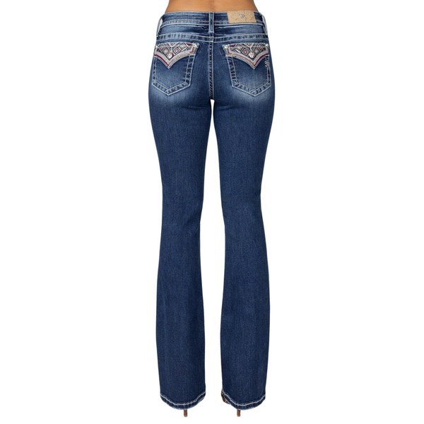 Miss Me Women's Mid-Rise Bohemian Pattern Embellished Bootcut Jeans with