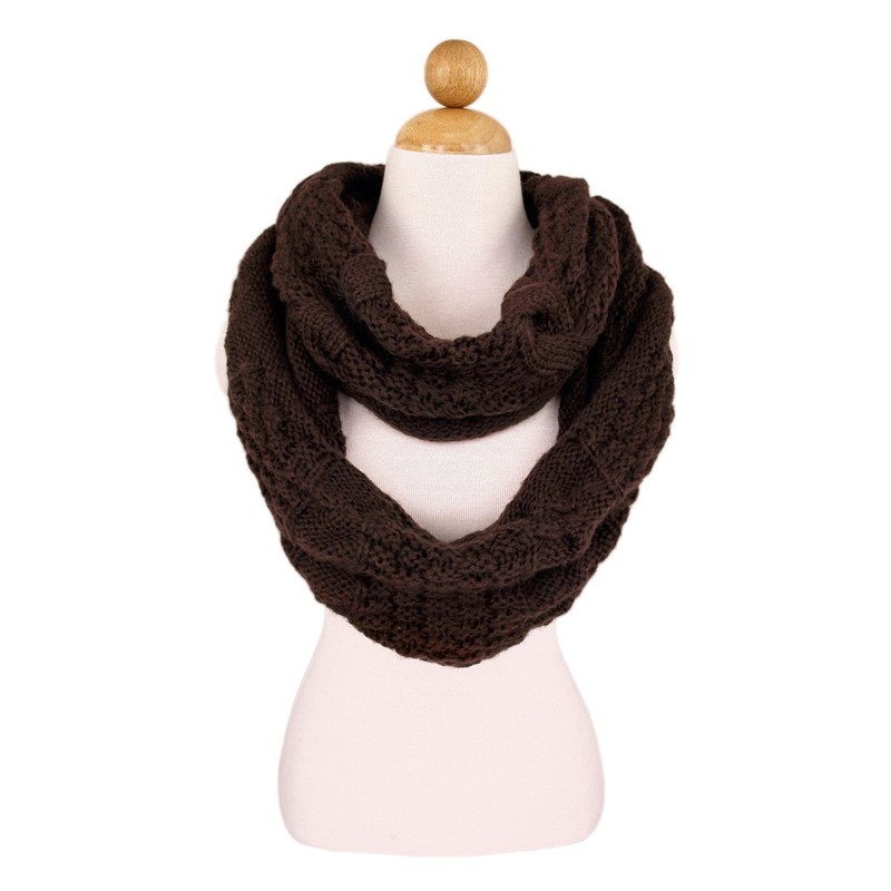 TrendsBlue Premium Winter Thick Infinity Twist Cable Knit Scarf, Brown