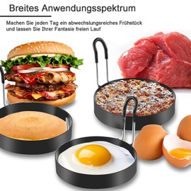 NUWIQ Egg Ring, Stainless Steel Pancake Mould, Round Fried Egg Moulds, Non-Stick for Fried Eggs, Fried Meat, Pancakes, 7.5 cm, 4 Pieces