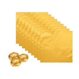 uxcell 200pcs Foil Candy Wrappers, 4 x 4 Inch Chocolate Bar Wrappers, Aluminum Foil Paper for Caramel Candy Packaging Decoration, Gold