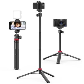 ULANZI MT-44 Extendable Phone Tripod, 59" Selfie Stick Vlog Stand with 2 in 1 Phone Clip, 360° Ball Head Camera Tripod for iPhone Sony DJI Osmo Nano Action Camera, Lightweight for Travel