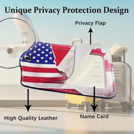 American and Canada Flag Luggage Tags for Suitcases, Patriotic Luggage Tag for Women Men, 2 Pcs Flag Leather Suitcase Tags