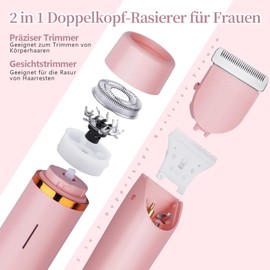 Henakmsl Intimrasierer für Frauen, 2 in 1 Dual Head Elektrischer Rasierer Damen für Gesicht Lippe Unterarm Beine Achselhöhlen Bikini, USB-Ladung Nass/Trocken Wasserdicht