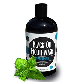Coconut/Avocado/Sesame Oil Mouthwash, Sweet & Delicious, with Charcoal & Xylitol for Oil Pulling, 16 oz Black Oil Mouthwash (Peppermint)