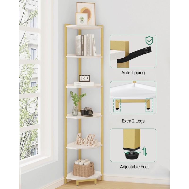 Hzuaneri Corner Shelf Stand, Corner Bookshelf, Storage Standing Shelf Unit