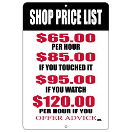 Rogue River Tactical Funny Mechanic Metal Tin Sign Wall Decor Man Cave Bar Shop Price List