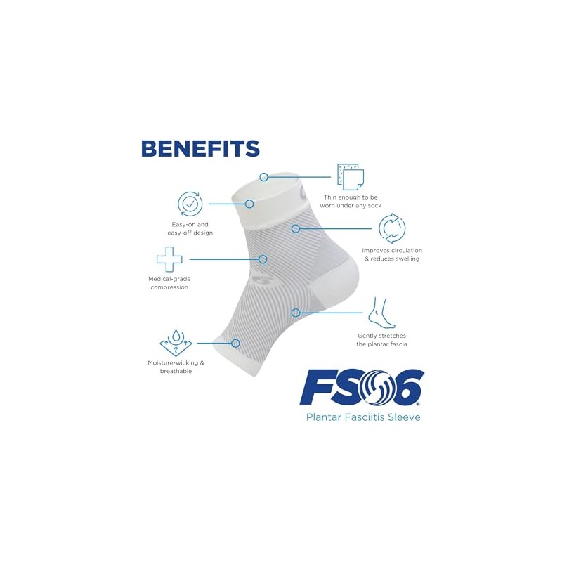 OrthoSleeve FS6 Compression Ankle Brace for Plantar Fasciitis, Heel Pain,