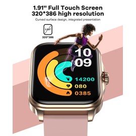 2024 Smart Watch for Women Answer/Make Calls, IP67 Waterproof, 1.91 HD Fitness Tracker with Mett/Heart Rate/Temperature/Blood Oxygen/Sleep Monitor, Smartwatch Compatible with Android iOS Pink