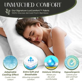 DECOLURE 100% Organic Viscose Derived from Bamboo Sheets Queen Size 4pcs - Ultra Soft & Luxuriously Cooling, 17" Deep Pocket, Double Stitching, Perfect for Hot Sleepers - Queen Bed Sheets (White)