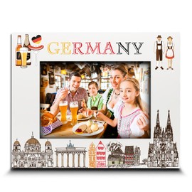 BELLA BUSTA-Germany Theme Picture Frame-Wedding, Honeymoon, Vacation, Family Reunion- UV Print Berlin, Munich, Frankfurt Symbols Design (5x7 Horizontal)