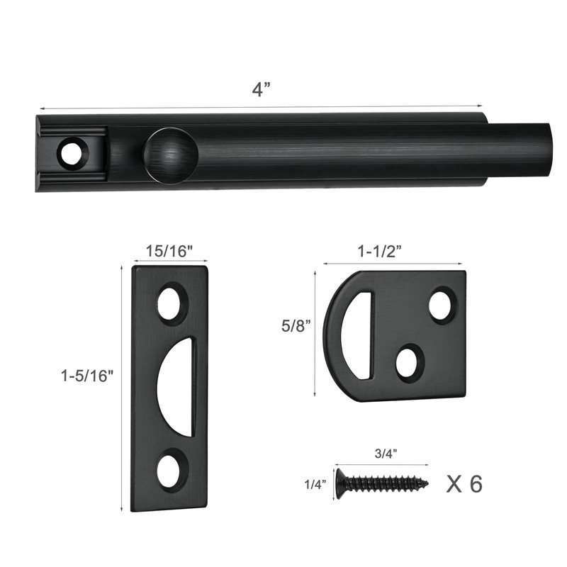Moosyne 4 Inch Solid Brass Surface Bolt Black, Heavy Duty