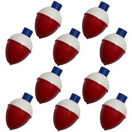 rebelFIN - Teardrop Plastic Fishing Bobbers - American Made (10, Red & White, 1")
