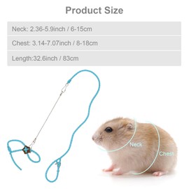Hamster Training Lead Leash Nylon for Hamster Rat Squirrel Gerbil Pet Cage Playhouse Leashes Band Finder Collar Bell (Blue)