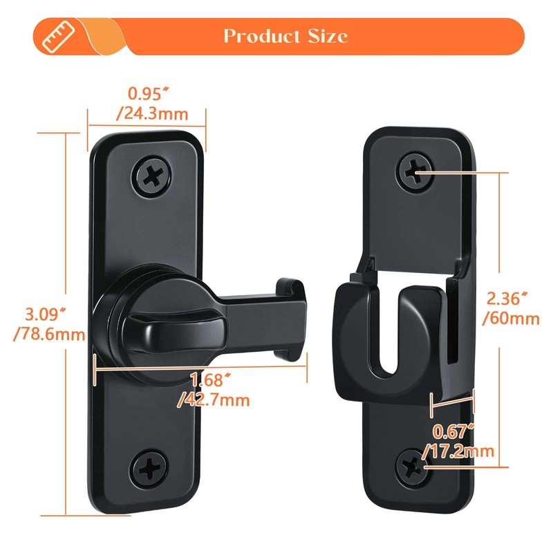 KOVOSCH Black Sliding Barn Door Lock, 90/180 Degree Flip Gate