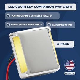 Five Oceans LED warm white Companion Way Light, SS304 cover (4 Pack) - (courtesy 45.3mmx45.3mm) - FO-4457-M4