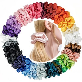 JSBelle Set de 40 Scrunchies de satén, Gomas para el pelo brillantes, cintas para el pelo elásticas, cintas para la cabeza con cola de caballo para mujeres niñas (40 colores)