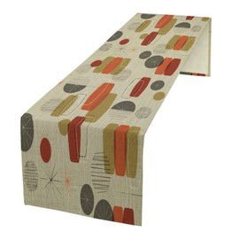 Retro Abstract Geometric Table Runner, Vintage Shapes Stars Mid Century Boho Retro Linen Textured Weave Dinner Runner for Home Kitchen Dining Table Decoration 13"x70"