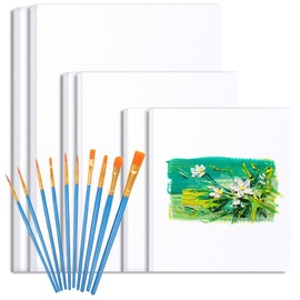 6 Piezas Lienzo para Pintar Cuadros, Bastidor de Algodón para Pintura al Oleo, 15 * 15 cm, 20 * 20cm, 30 * 25cm, Tableros de Lona para Pintura, con 10 Pinceles ara Pintura, Lona Estirado para Pintar