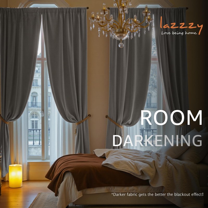 Lazzzy - Cortinas de terciopelo gris claro de 84 pulgadas