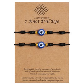 VIBILIA 2 Pcs Evil Eye Bracelets 7 Knot Lucky Bracelet Adjustable String Amulet for Women Men - Black