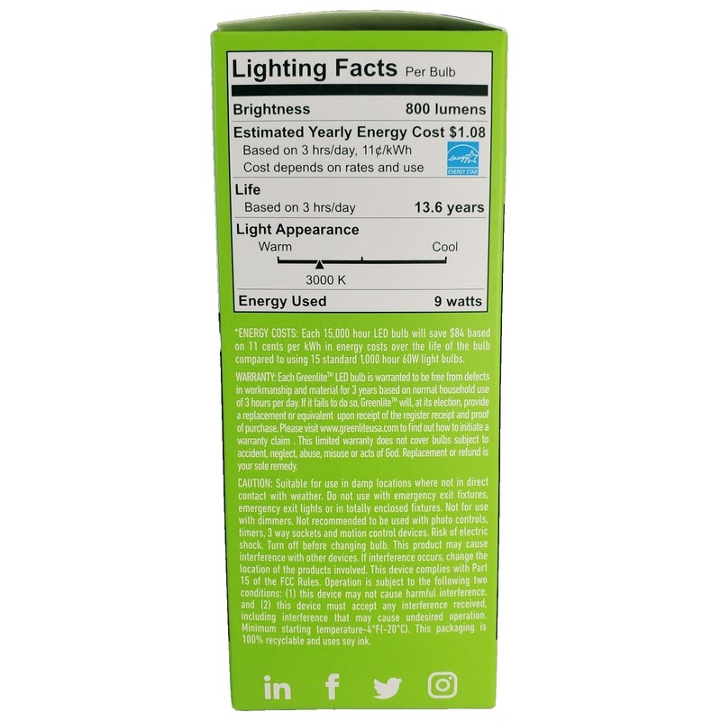 Greenlite Case of Greenlite LED 96 9W 60W Equivalent Light