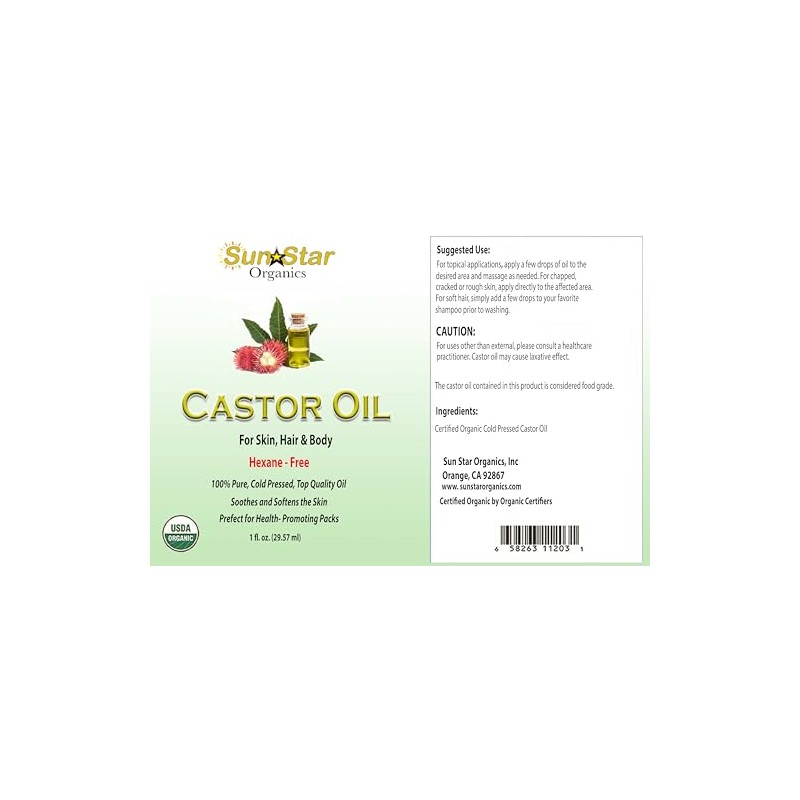 Sun Star Organics 100% Organic Castor Oil Drops 2Pack