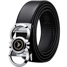 Ratchet Leather Belt for Men,Fashion Belt Men Automatic Buckle,with Elegant Gift Box, Silver 01, 28"-34" Waist Adjustable