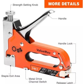 ValueMax Staple Gun Heavy Duty 3-in-1 Manual Nail Gun with 3000 Staples DIY Wire