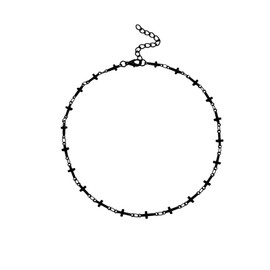 CSIYANJRY99 Sideways Cross Necklace for Women Small Interlinked Cross Choker Necklace Trendy Cross Charm Faith Religious Jewelry (Black)