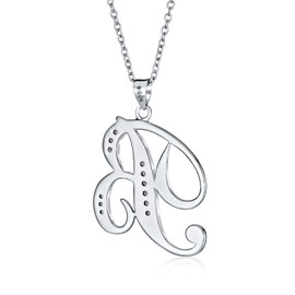 Bling Jewelry ABC Cubic Zirconia Pave CZ Cursive Script Letter Alphabet Initial B Pendant Necklace For Women Sterling Silver
