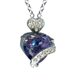 54105 Necklace with Heart Pendant / Real Silver 925 with Zirconia / Art Nouveau Necklace / Stone Colour: Clear White / Purple, Sterling silver 925, zirconia stones, Zirconia crystal rhinestone