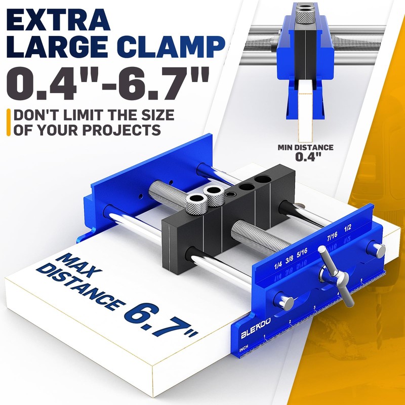 BLEKOO Upgraded 6.7 inch Self Centering Doweling Jig Kit (Blue),