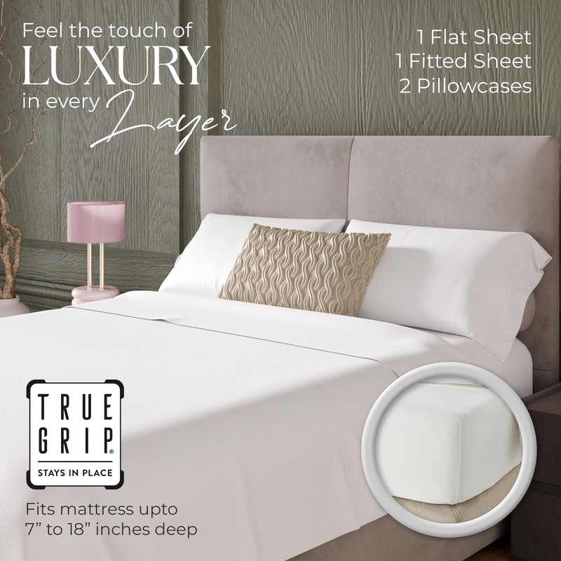 600 Thread Count Queen Bed Sheets Arctic White, Cotton Rich