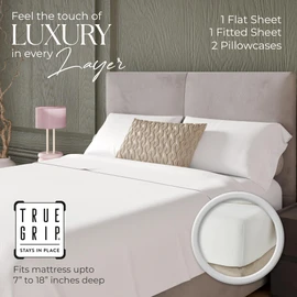 600 Thread Count Queen Bed Sheets Arctic White, Cotton Rich Sateen Weave Easy Care Bed Sheet, Ultra Soft & Silky Elasticized Deep Pocket Sheets (1 Flat, 1 Fitted Sheet & 2 Pillowcases)