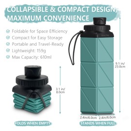 BEAUTAIL Collapsible Water Bottles, Silicone Foldable Water Bottle 610ml, BPA-Free Portable Reusable Leakproof Bottle for Gym Travel Camping Hiking Sports Outdoor, 1 Pack (Blue)