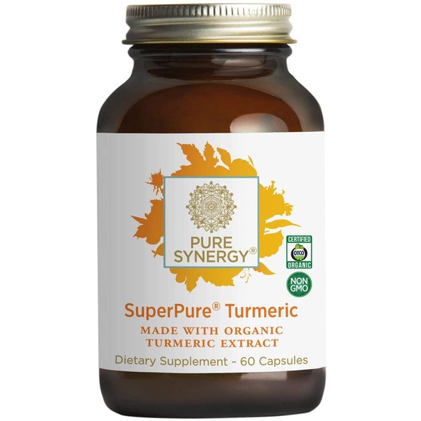 Pure Synergy USDA Organic SuperPure Turmeric Extract (60 Capsules) Triple Extract w/ Curcumin, Turmerones