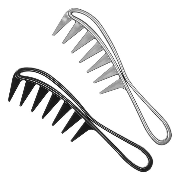 Kettion Pack of 2 Wide Shark Tooth Comb Salon Large Shark Teeth Afro Comb Curling Comb Wide Tooth Comb with Handle Antistatic Curling Hairdresser Salon Hairdressing Comb - Black and Grey (Black & Grey)