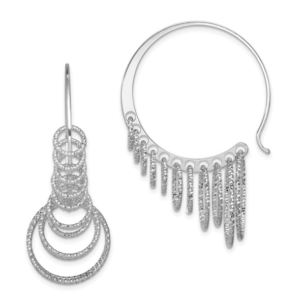 G & W Silver D/C Graduated Circle Dangle Hoop Earrings