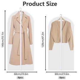 Rigidstone Pack of 12 Garment Bags, Moth Protection, Garment Bags with Zip, Transparent Suit Bag, Waterproof, Dust Protection, Garment Cover for Suits, Dresses, Jackets, Shirts (60 x 120/140 cm)