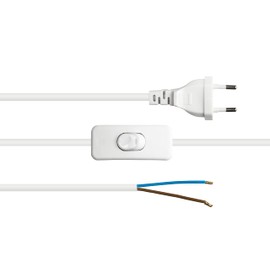 Good Connections Euro Power Cable - 1.5 m - Euro Plug Type C (Straight) at Stripped Ends - Power Cable with Switch - for Assembling - Copper Conductor - Wire Cross Section: 0.75 mm² - White